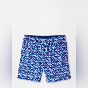 Peter Millar Swim Trunks Crown Tropical Flock Print Small Blue NWT MSRP $100